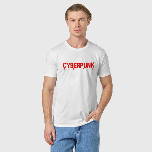 Мужская футболка хлопок CYBERPUNK 2077, цвет белый - фото 3
