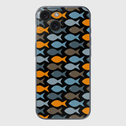 Чехол для iPhone 15 силиконовый с защитой камеры Рыбки паттерн