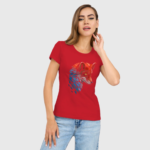 Женская футболка хлопок Slim Пестрая лисица, цвет красный - фото 3