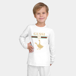 Пижама с принтом Гуси для ребенка, вид на модели спереди №2. Цвет основы: белый