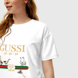 Женская футболка хлопок Oversize Гуси гучи - фото 2