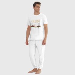 Пижама с принтом Гуси для мужчины, вид на модели спереди №3. Цвет основы: белый