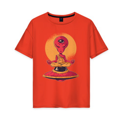 Женская футболка хлопок Oversize Пришелец медитирует