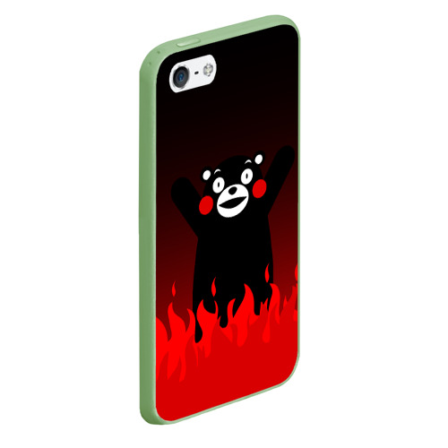 Чехол для iPhone 5/5S матовый Kumamon горит, цвет салатовый - фото 3