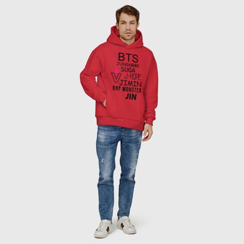 Мужское худи Oversize хлопок BTS состав, цвет красный - фото 6