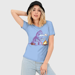 Женская футболка 3D Slim Трицератопс у Костра - фото 2