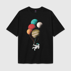 Женская футболка Oversize хлопок texturе Космонавт в космосе с планетам