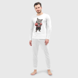 Мужская пижама с лонгсливом хлопок Кот боксёр - фото 2