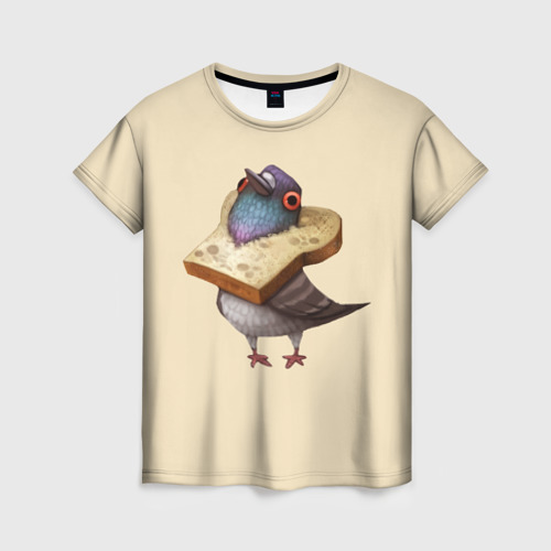 Женская футболка 3D с принтом Голубь и Хлебушек, вид спереди #2