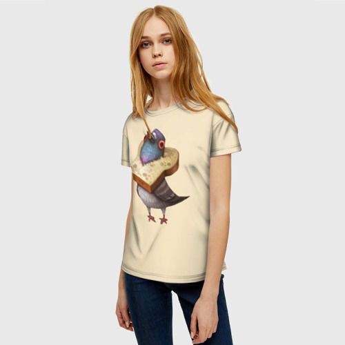 Женская футболка 3D с принтом Голубь и Хлебушек, фото на моделе #1