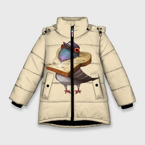 Зимняя куртка для девочек 3D Голубь и Хлебушек, цвет черный