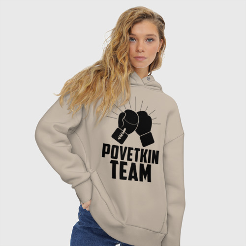 Женское худи Oversize хлопок Povetkin team, цвет миндальный - фото 4