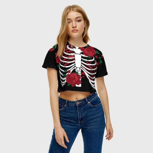 Женская футболка Crop-top 3D Dia de los Muertos - скелет