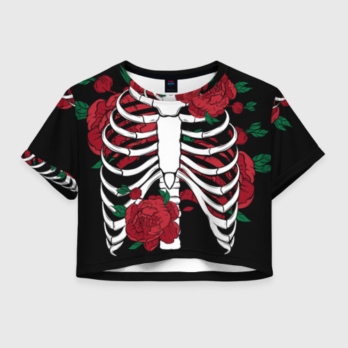 Женская футболка Crop-top 3D Dia de los Muertos - скелет, цвет 3D печать