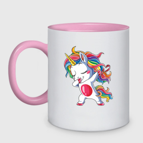 Кружка двухцветная Dabbing Unicorn, цвет белый + розовый