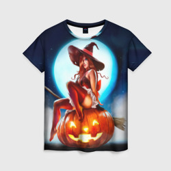 Женская футболка 3D Ведьма на тыкве