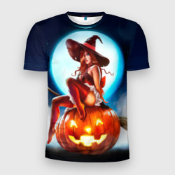 Мужская футболка 3D Slim Ведьма на тыкве
