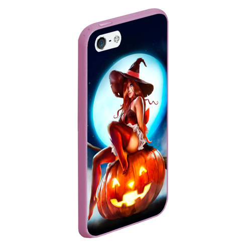 Чехол для iPhone 5/5S матовый Ведьма на тыкве, цвет розовый - фото 3