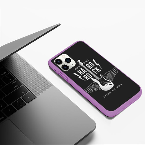 Чехол для iPhone 11 Pro Max матовый Hard rock гитара, цвет фиолетовый - фото 5