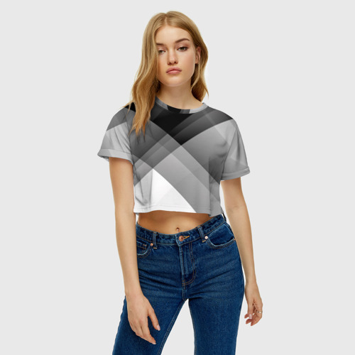 Женская футболка Crop-top 3D Геометрия серый, цвет 3D печать - фото 4