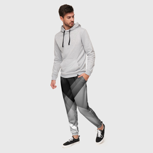 Мужские брюки 3D с принтом Геометрия (серый), фото на моделе #1