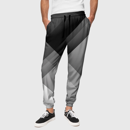 Мужские брюки 3D с принтом Геометрия (серый), вид сбоку #3