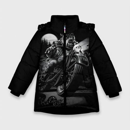Зимняя куртка для девочек 3D Biker dog Пёс-байкер, цвет черный