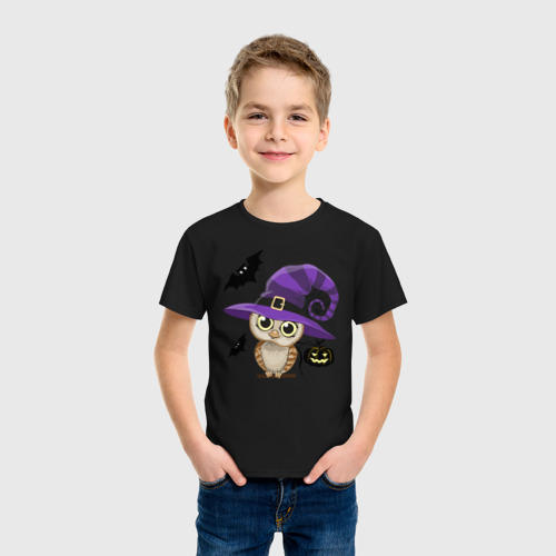 Детская футболка хлопок Сова и хэллоуин, цвет черный - фото 3