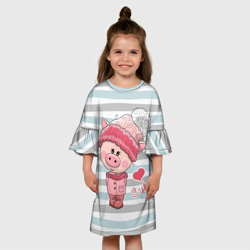Детское платье 3D с принтом Милая свинка, вид сбоку #3