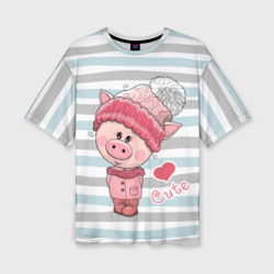 Женская футболка oversize 3D Милая Свинка