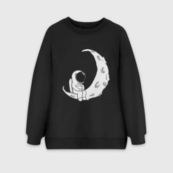 Женский свитшот oversize без начеса хлопок Космонавт на Луне