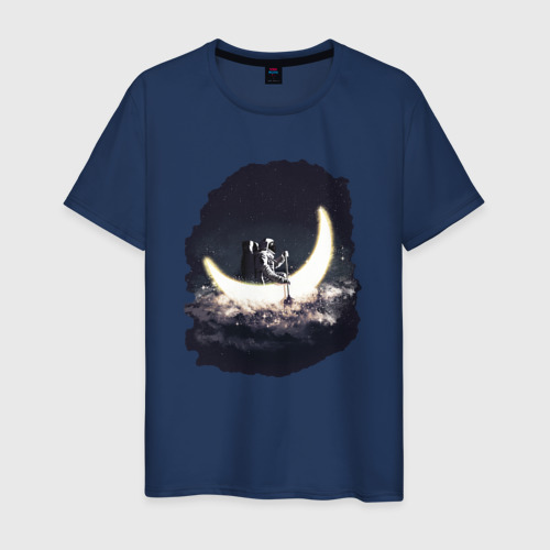 Мужская футболка из хлопка с принтом Лунная лодка, вид спереди №1