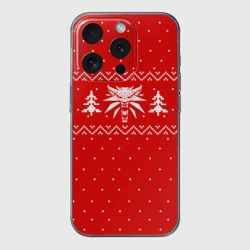 Чехол для iPhone 15 Pro силиконовый с защитой камеры Ведьмак новогодний