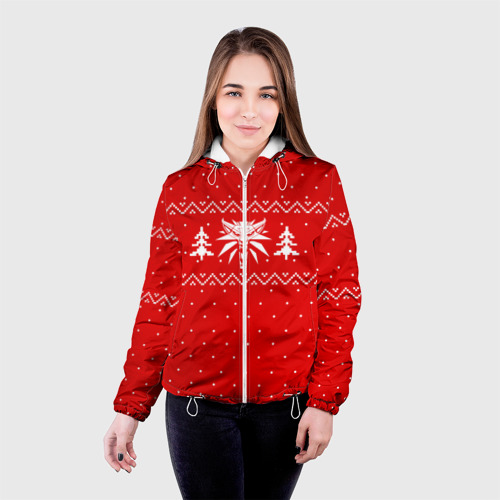 Женская куртка 3D Ведьмак новогодний, цвет белый - фото 3