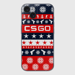 Чехол для iPhone 15 силиконовый с защитой камеры CS GO новогодний