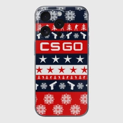 Чехол для iPhone 15 Pro Max силиконовый с защитой камеры CS GO новогодний