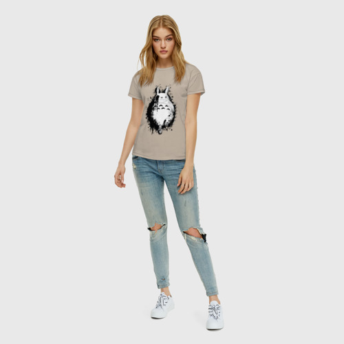 Женская футболка хлопок с принтом Тоторо клякса, вид сбоку #3