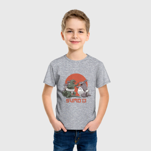 Детская футболка хлопок Годзилла и Тоторо, цвет меланж - фото 3