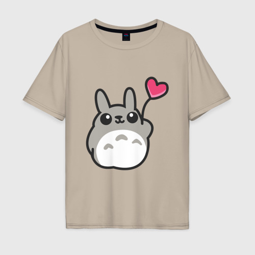 Мужская футболка хлопок Oversize Love Totoro заяц, цвет миндальный