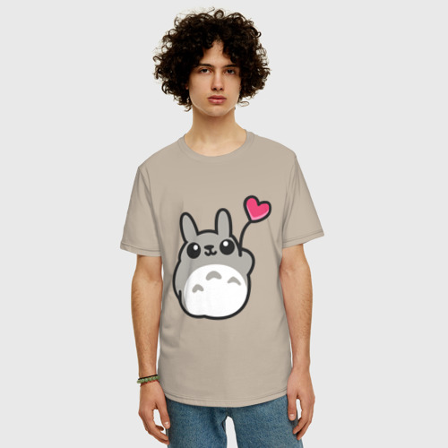 Мужская футболка хлопок Oversize Love Totoro заяц, цвет миндальный - фото 3