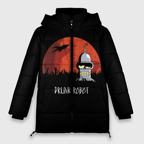 Женская зимняя куртка 3D с принтом Drunk Robot, вид спереди #2