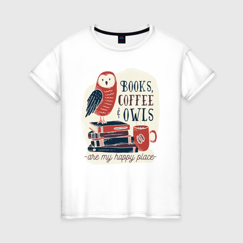 Женская футболка хлопок Книги, кофе, цвет белый