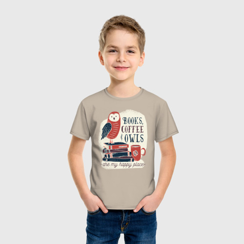Детская футболка хлопок с принтом Книги, кофе, фото на моделе #1