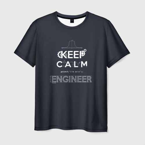 Мужская футболка 3D с принтом Keep Calm Engineer, вид спереди #2