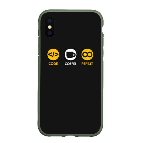 Чехол для iPhone XS Max матовый Code Coffee Repeat, цвет темно-зеленый