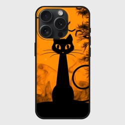 Чехол силиконовый для Apple iPhone 15 Pro Мax матовый Черная кошка на Хеллоуин