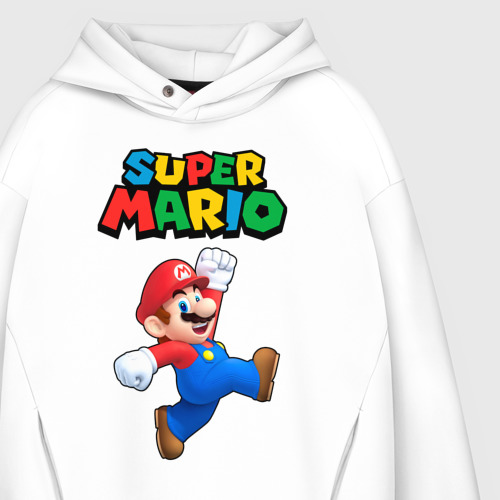 Мужское худи Oversize хлопок Super Mario, цвет белый - фото 4