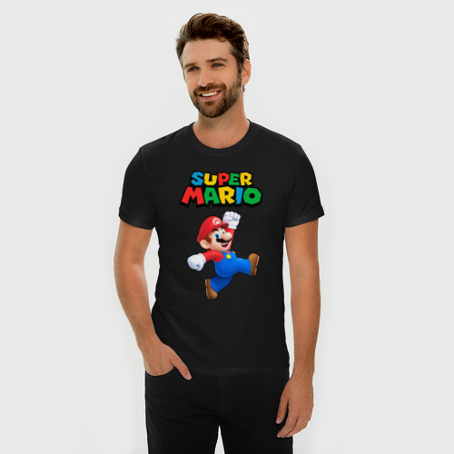 Мужская футболка хлопок Slim Super Mario, цвет черный - фото 3