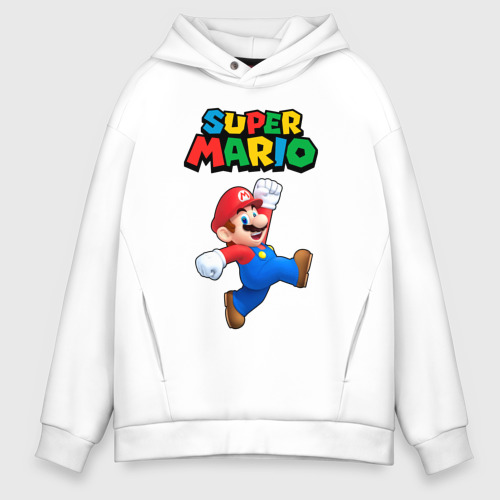 Мужское худи Oversize хлопок Super Mario, цвет белый