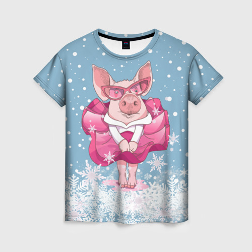 Женская футболка 3D Свинка в розовом